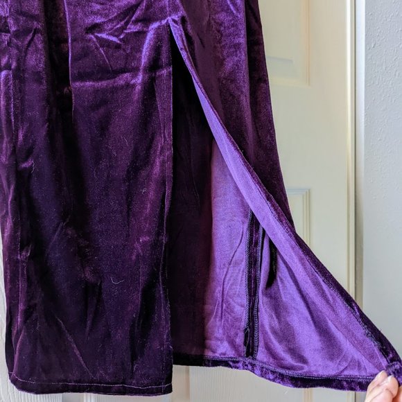 Purple Velvet long Qipao Cheongsam Dress - Picture 5 of 8